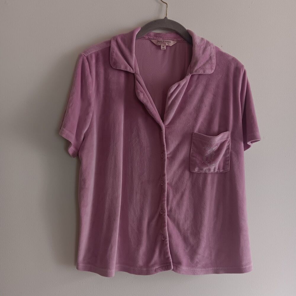 Juicy Couture Sleepwear velour pink rhinestone spellout back‎ top XL girly